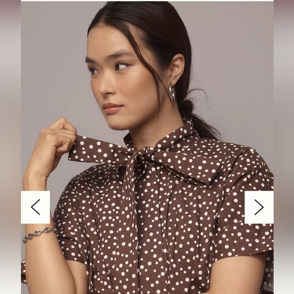 Anthropologie The Tobie Tie-Neck Shirt Dress by Exquise
SP Brown/White Dot NWT - Picture 4 of 7